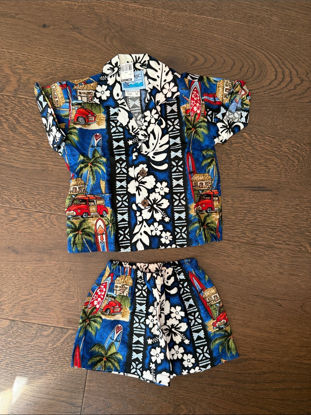Tropical Surf Print Two-Piece Set - Blue, Black, White - size 6mo